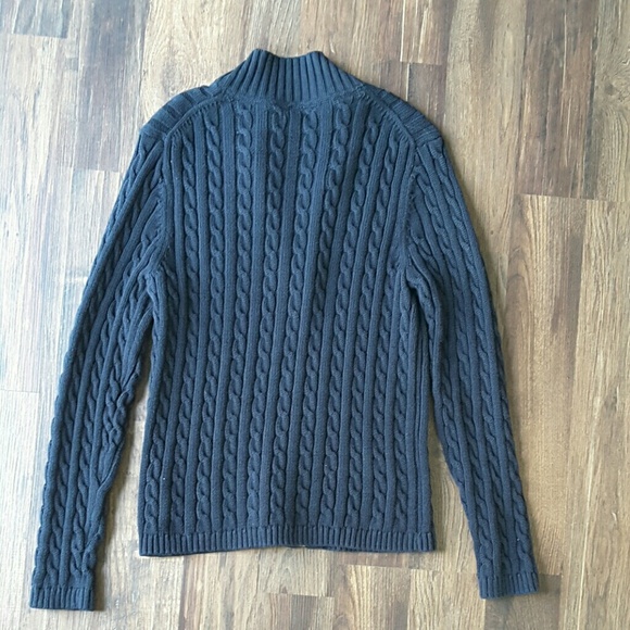 Full zip LL Bean navy blue cable knit sweater - Picture 2 of 2